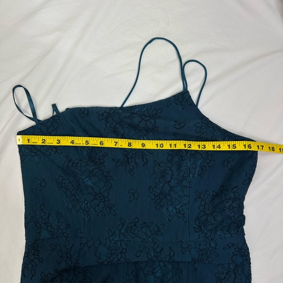 Adrianna Papell Teal Lace One-Shoulder Silhouette Mermaid Gown Size 10 - Picture 13 of 15